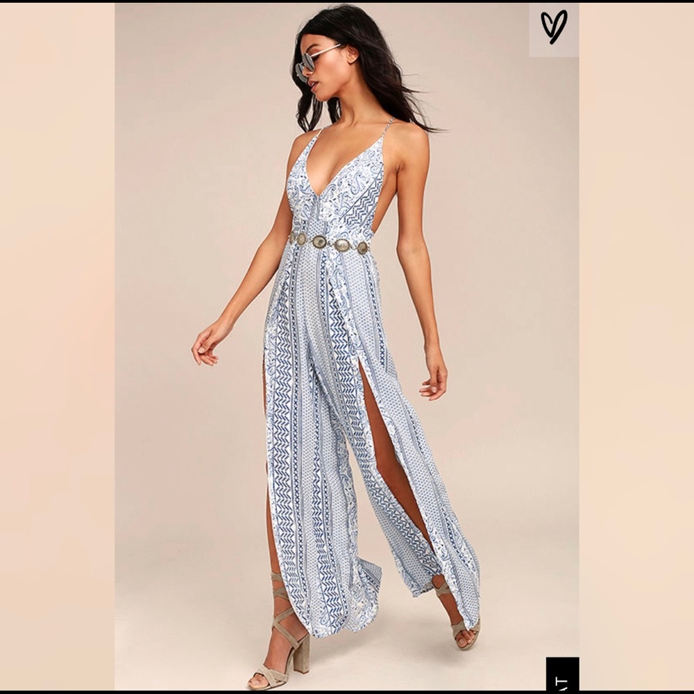 Lulus BORA BORA BLUE PRINT JUMPSUIT - Pantsuit